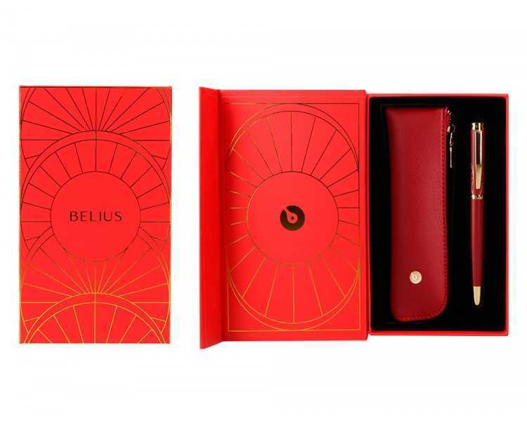 Boligrafo y estuche belius soiree color art deco granate y dorado tinta azul caja de diseño