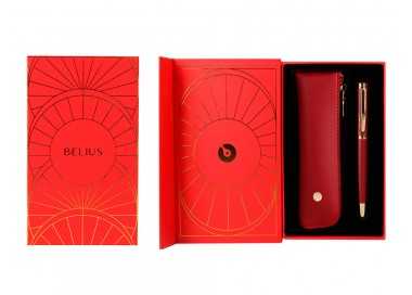 Boligrafo y estuche belius soiree color art deco granate y dorado tinta azul caja de diseño