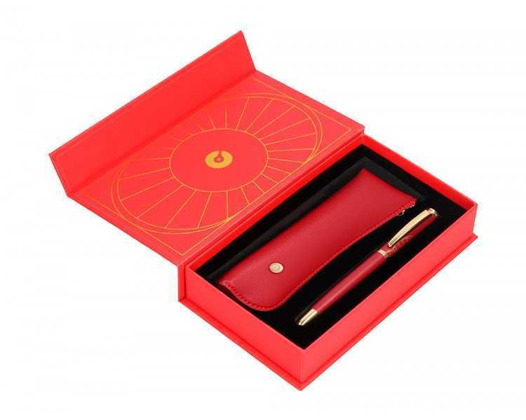 Boligrafo y estuche belius soiree color art deco granate y dorado tinta azul caja de diseño
