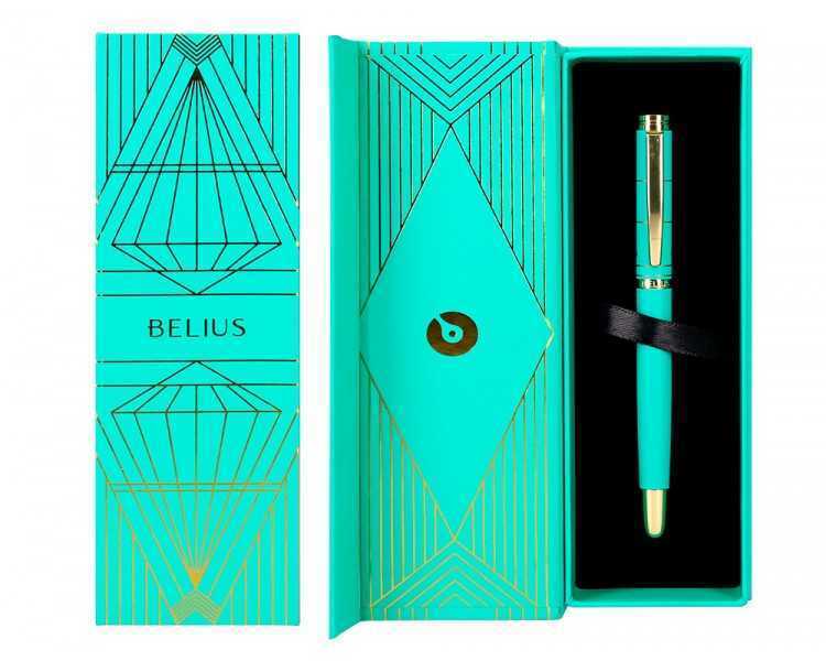 Pluma belius soiree aluminio color art deco turquesa y dorado tinta azul caja de diseño