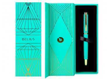 Pluma belius soiree aluminio color art deco turquesa y dorado tinta azul caja de diseño