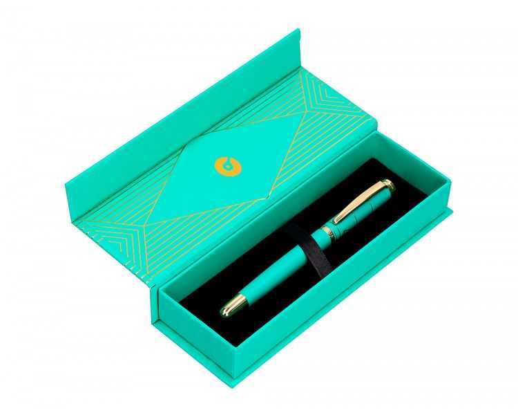 Pluma belius soiree aluminio color art deco turquesa y dorado tinta azul caja de diseño