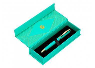 Pluma belius soiree aluminio color art deco turquesa y dorado tinta azul caja de diseño