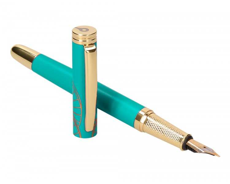 Pluma belius soiree aluminio color art deco turquesa y dorado tinta azul caja de diseño