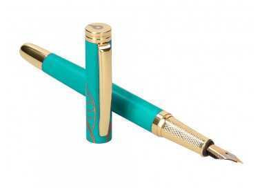 Pluma belius soiree aluminio color art deco turquesa y dorado tinta azul caja de diseño
