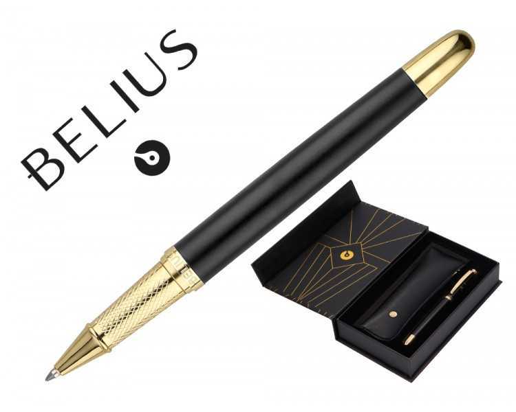 Boligrafo y estuche belius soiree color negro y dorado tinta azul caja de diseño
