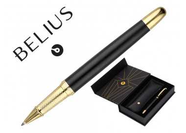 Boligrafo y estuche belius soiree color negro y dorado tinta azul caja de diseño