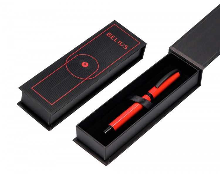 Roller belius turbo aluminio color rojo y negro tinta azul caja de diseño