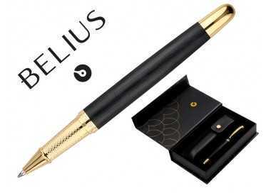Boligrafo y estuche belius passion dor aluminio textura cepillada color negro y dorado tinta azul caja diseño