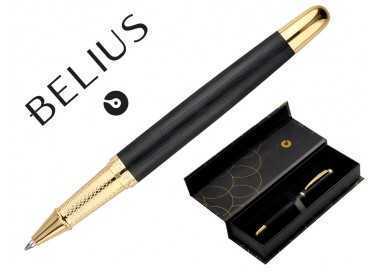 Boligrafo belius passion dor aluminio textura cepillada color negro y dorado tinta azul caja de diseño