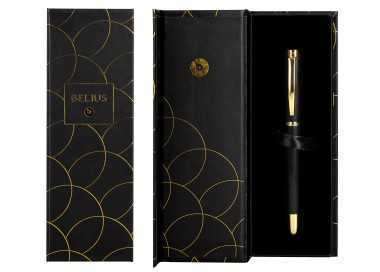 Boligrafo belius passion dor aluminio textura cepillada color negro y dorado tinta azul caja de diseño