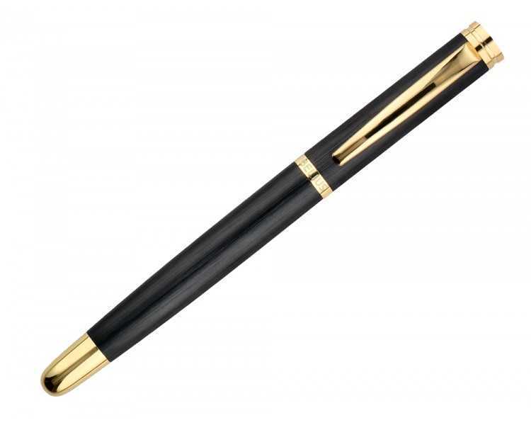 Boligrafo belius passion dor aluminio textura cepillada color negro y dorado tinta azul caja de diseño