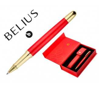 Boligrafo y estuche belius passion dor aluminio textura cepillada color rojo y dorado tinta azul caja de diseño