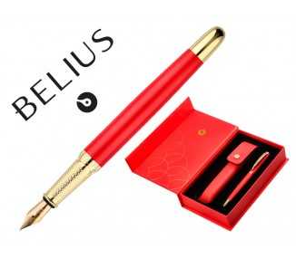 Pluma y estuche cuero belius passion dor aluminio textura cepillada color rojo y dorado tinta azul caja de diseño