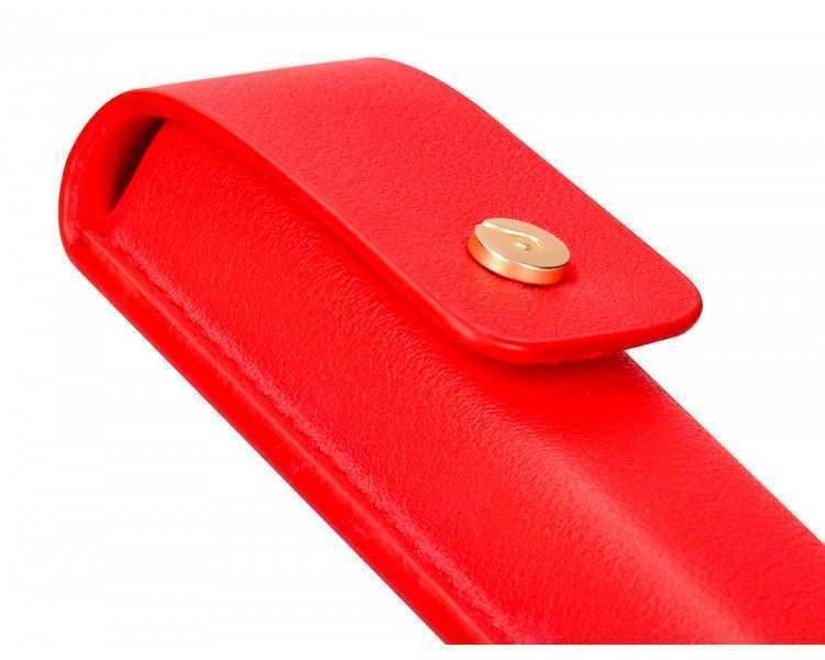 Pluma y estuche cuero belius passion dor aluminio textura cepillada color rojo y dorado tinta azul caja de diseño