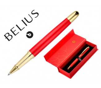 Boligrafo belius passion dor aluminio textura cepillada color rojo y dorado tinta azul caja de diseño