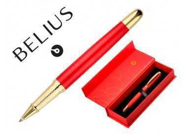 Boligrafo belius passion dor aluminio textura cepillada color rojo y dorado tinta azul caja de diseño