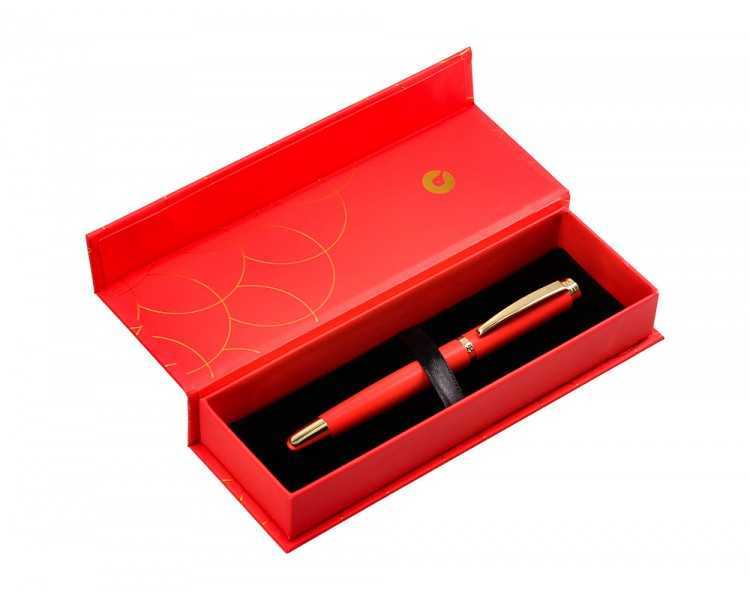 Boligrafo belius passion dor aluminio textura cepillada color rojo y dorado tinta azul caja de diseño