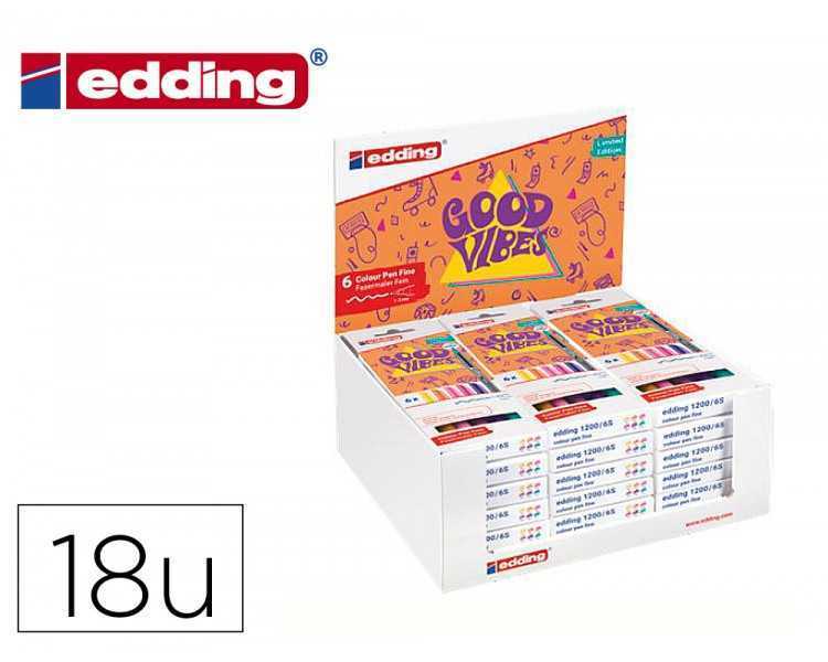 Rotulador edding punta fibra 1200 good vibes expositor con 18 cajas de 6 colores surtidos
