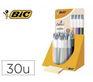 Boligrafo bic cuatro colores wood expositor de 30 unidades colores surtidos