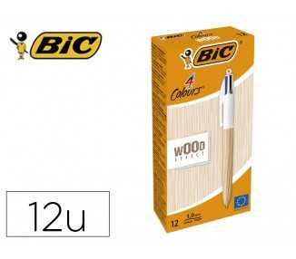 Boligrafo bic cuatro colores wood caja de 12 unidades