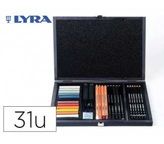 Set dibujo lyra estuche de madera con 31 piezas surtidas
