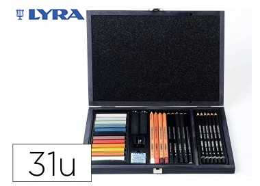 Set dibujo lyra estuche de madera con 31 piezas surtidas