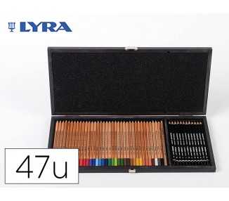 Set dibujo lyra estuche de madera con 47 piezas surtidas