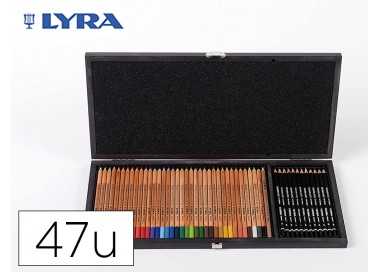 Set dibujo lyra estuche de madera con 47 piezas surtidas