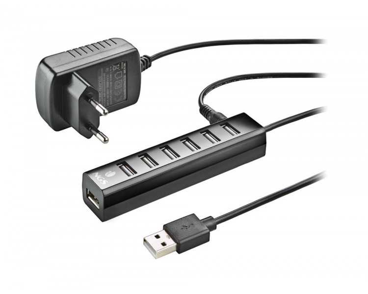 Hub ngs tiny 7 puertos con adaptador corriente usb 2.0