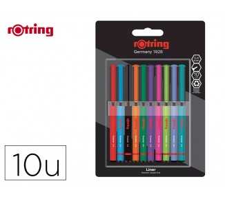 Rotulador rotring fineliner punta metalica 0,4 mm pack de 10 colores surtidos