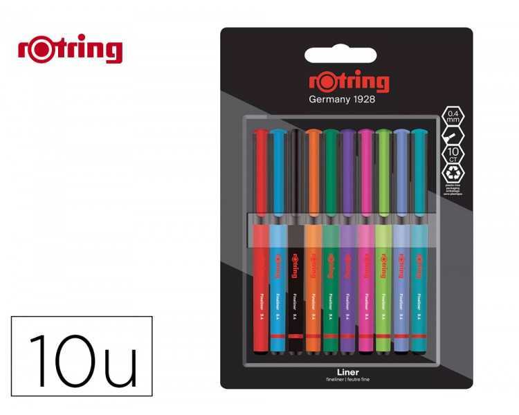 Rotulador rotring fineliner punta metalica 0,4 mm pack de 10 colores surtidos