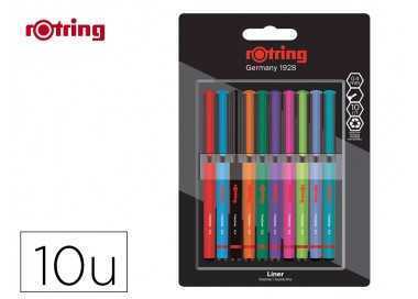 Rotulador rotring fineliner punta metalica 0,4 mm pack de 10 colores surtidos