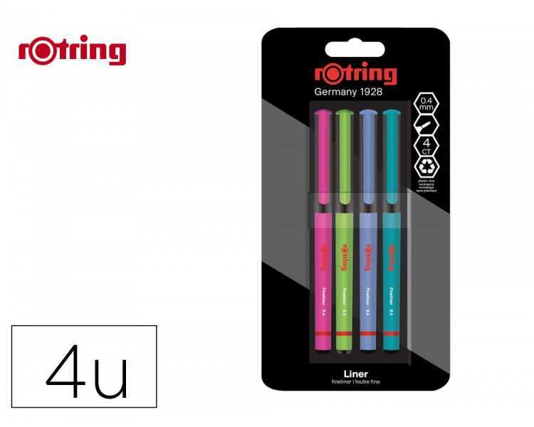 Rotulador rotring fineliner punta metalica 0,4 mm pack de 4 colores surtidos