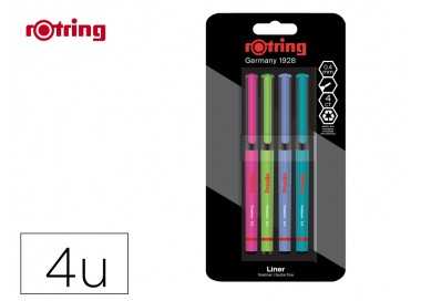 Rotulador rotring fineliner punta metalica 0,4 mm pack de 4 colores surtidos