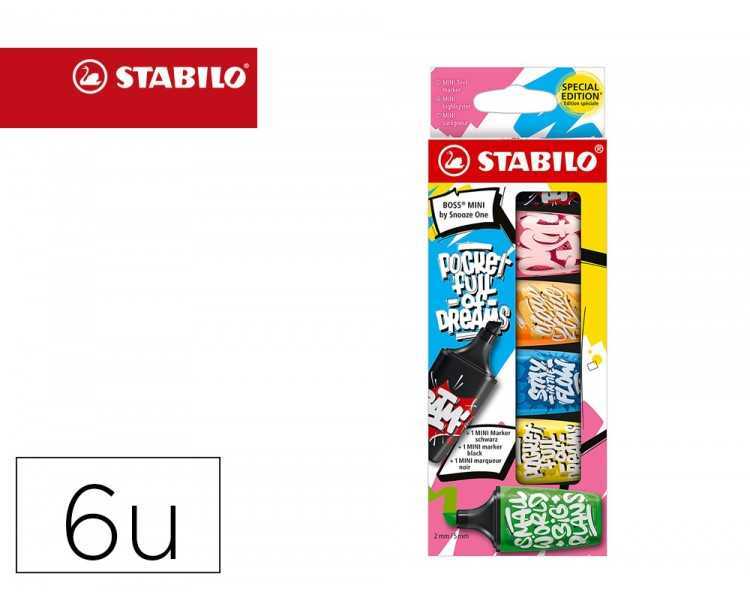 Rotulador stabilo boss mini fluorescente by snooze one estuche de 6 unidades colores surtidos