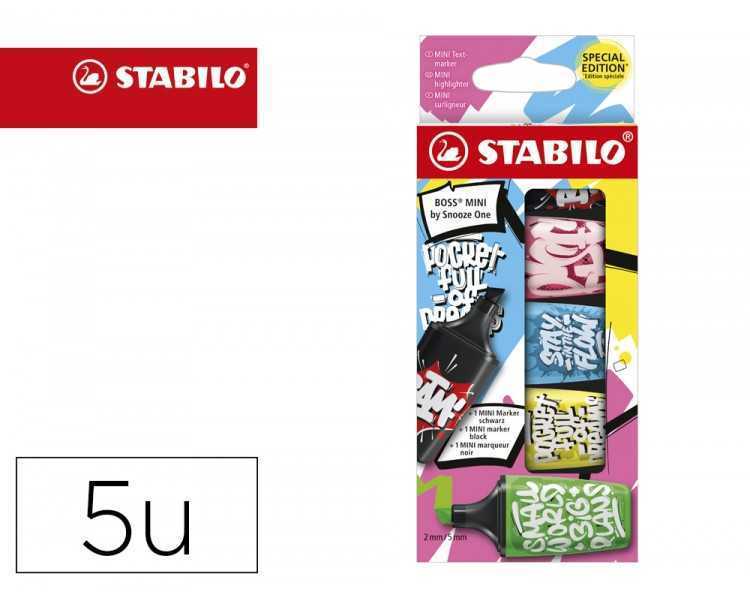 Rotulador stabilo boss mini fluorescente by snooze one estuche de 5 unidades colores surtidos