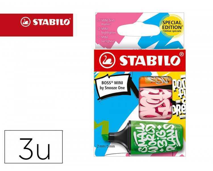 Rotulador stabilo boss mini fluorescente by snooze one estuche de 3 unidades colores surtidos