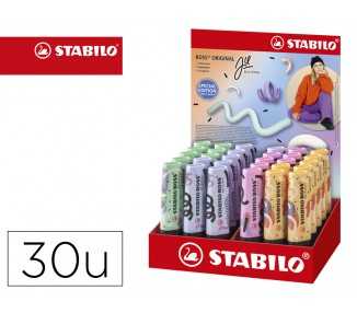 Rotulador stabilo boss fluorescente original pastel by ju schnee expositor de 30 unidades colores surtidos