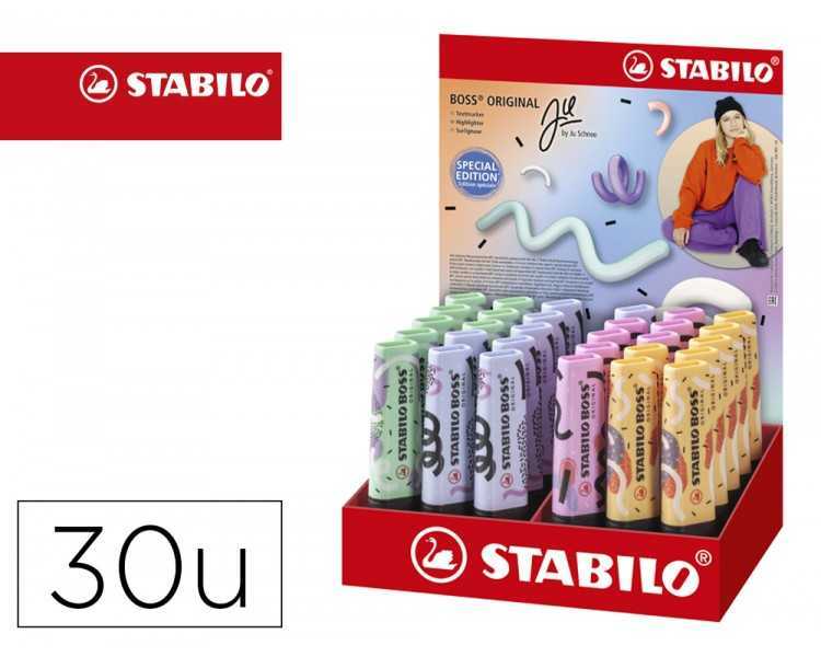 Rotulador stabilo boss fluorescente original pastel by ju schnee expositor de 30 unidades colores surtidos