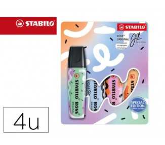 Rotulador stabilo boss fluorescente original pastel by ju schnee estuche de 4 colores surtidos