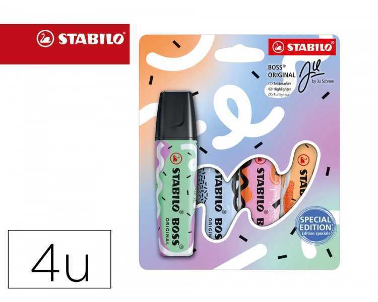 Rotulador stabilo boss fluorescente original pastel by ju schnee estuche de 4 colores surtidos