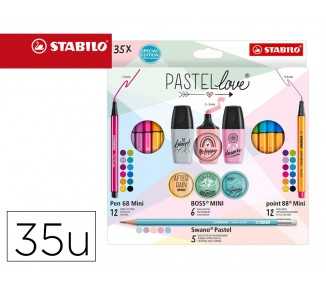 Set stabilo pastel love mini world pen 68 / point 88 / boss / swano 35 unidades surtidas