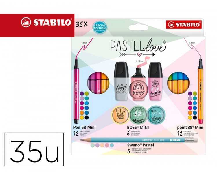 Set stabilo pastel love mini world pen 68 / point 88 / boss / swano 35 unidades surtidas