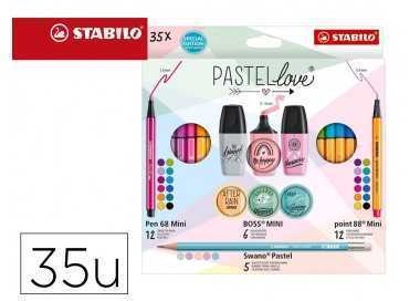 Set stabilo pastel love mini world pen 68 / point 88 / boss / swano 35 unidades surtidas