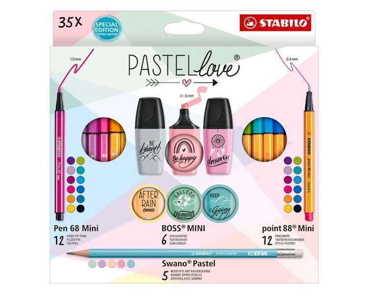 Set stabilo pastel love mini world pen 68 / point 88 / boss / swano 35 unidades surtidas