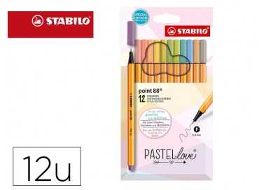 Rotulador stabilo punta de fibra point 88 pastel love estuche de carton de 12 unidades colores surtidos