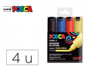 Rotulador uni posca pc-7m/4c marcador de pintura punta conica 4,5-5,5 mm estuche de 4 unidades colores basicos