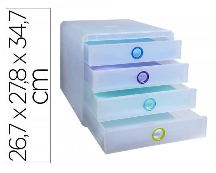 Fichero cajones sobremesa exacompta pop box translucido 4 cajones multicolor