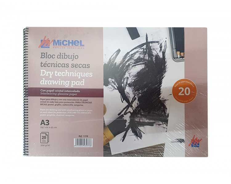 Bloc dibujo acuarela michel espiral din a3 con papel cristal intercalado 20 hojas 200 gr/m2 297x420 mm